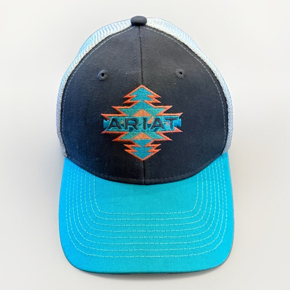 Ariat Womens Turquoise Aztec Logo Embroidered Adjustable Snapback Mesh Hat Cap